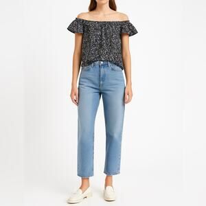 MICHAEL KORS Off The Shoulder Ruffle Sleeve Top | M | Black Floral | Cottagecore